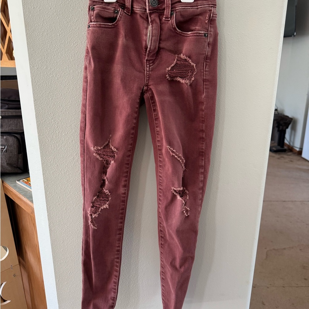 Women's Distressed Jeans - Red